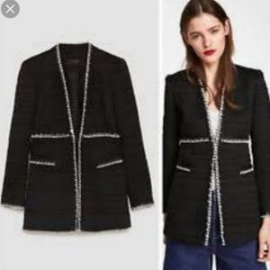 Zara Textured Blazer, black/white, XS